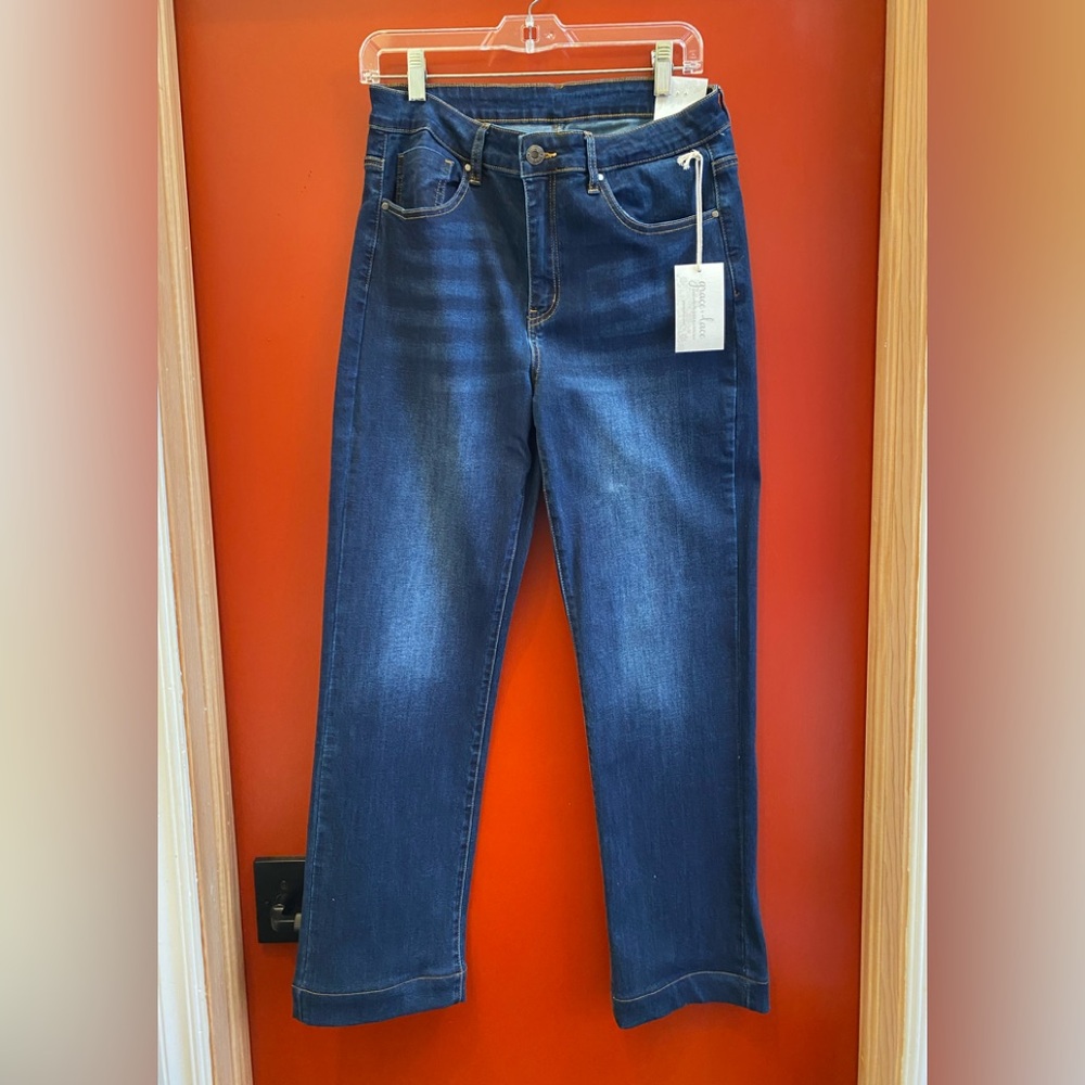 NWT Grace & Lace Dark Blue Straight Leg Jeans 12 Stretchy
